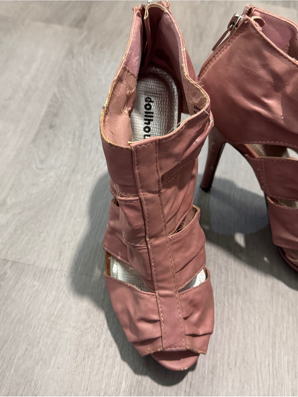 Dollhouse Mauve Open-Toe Strappy High Heel Booties